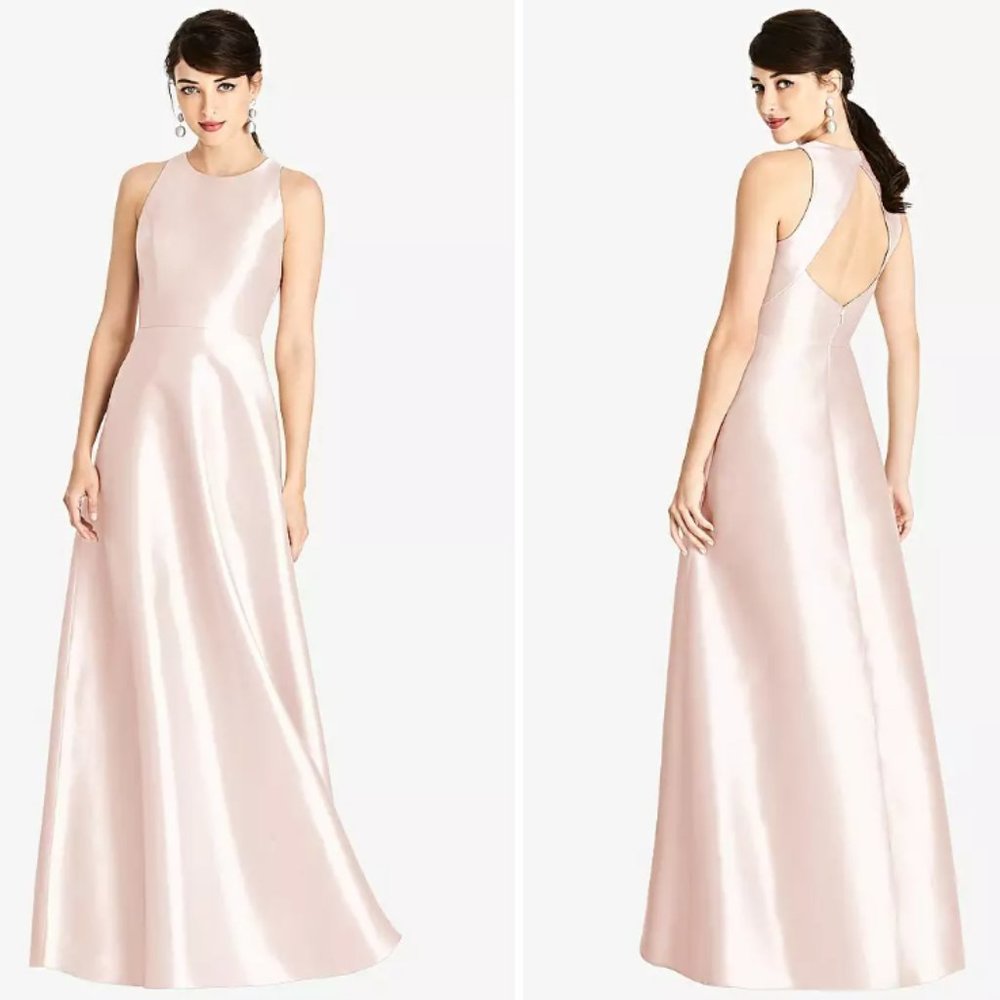 NWT Alfred Sung Blush Bridesmaid Dress Satin Womens Sz 10 Sleeveless Cutout Back